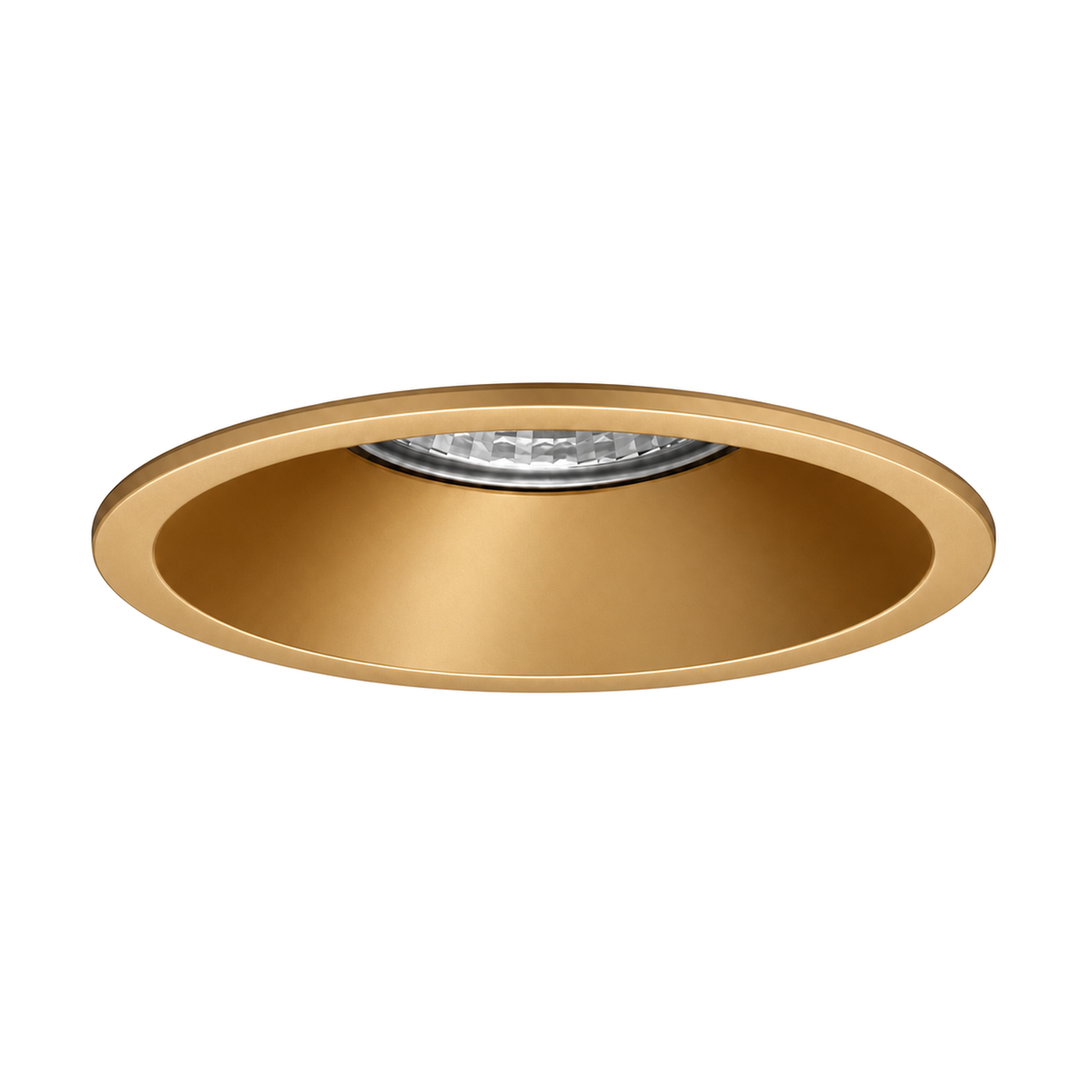 Foco empotrable Tolva S de Nexia de 9 W en acabado dorado, vista principal de la parte visible una vez instalado.