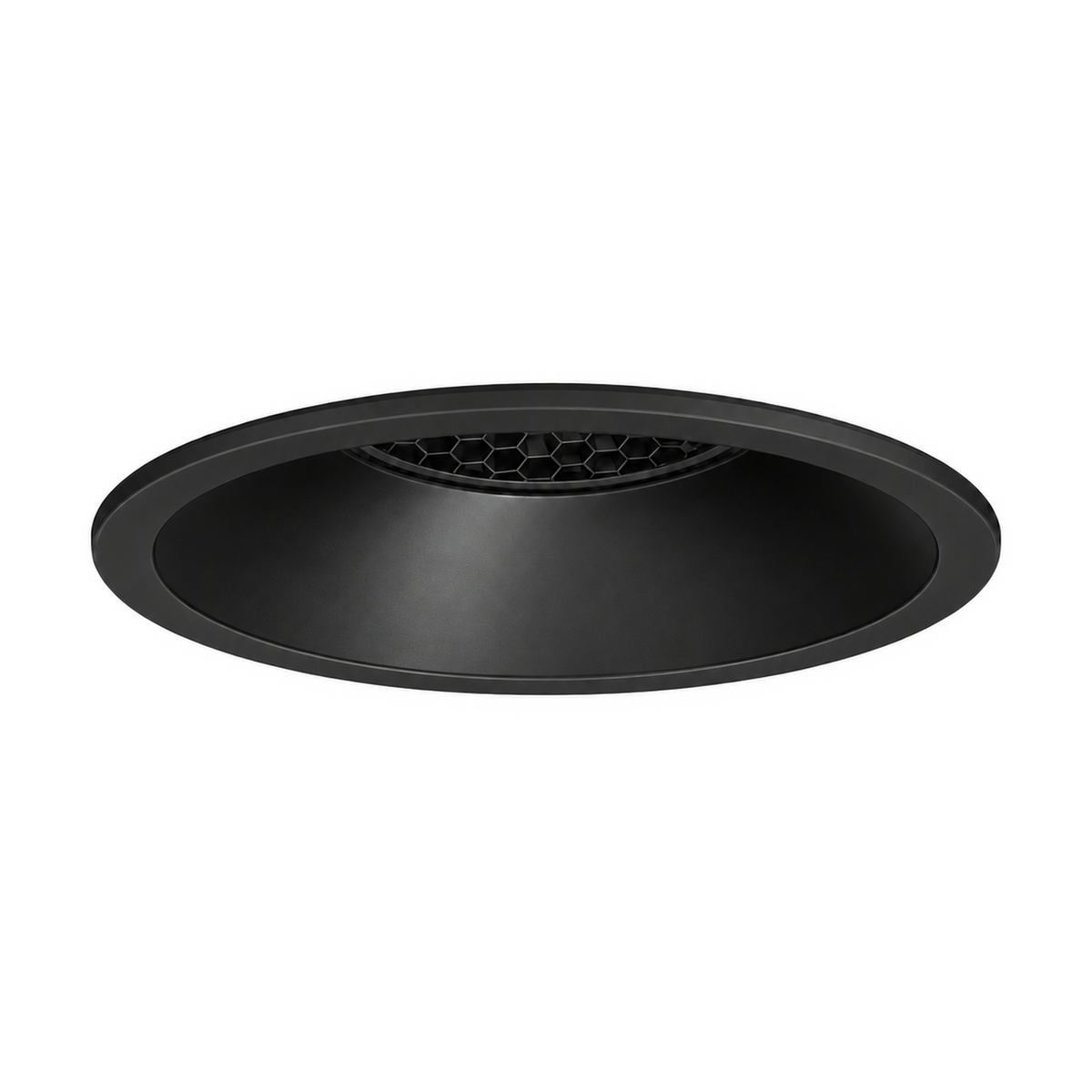 Foco empotrable Tolva S de Nexia de 9 W en acabado negro, vista principal con rejilla de panal de abeja.
