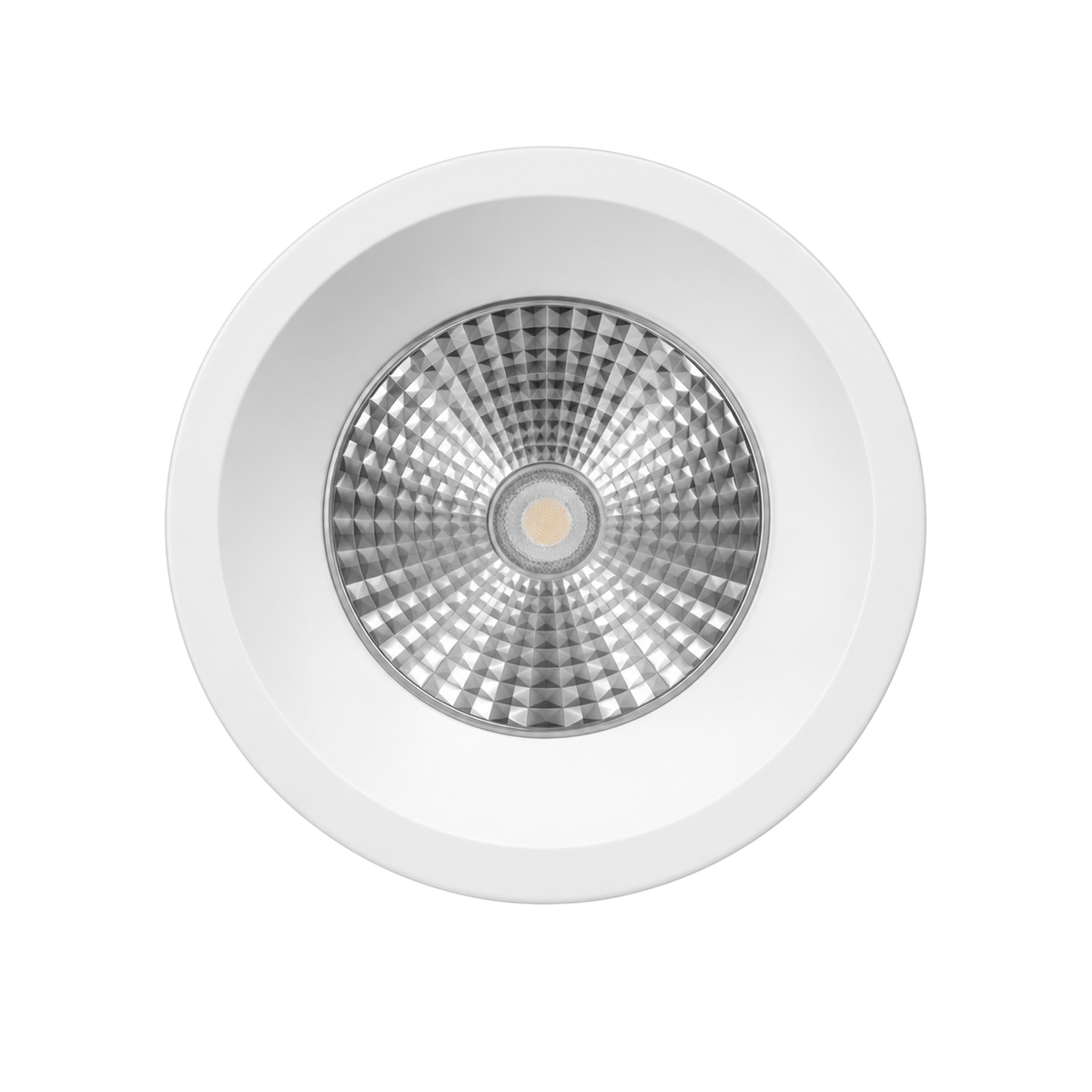 Foco empotrable Tolva S de Nexia de 9 W en acabado blanco, vista frontal con reflector visible.