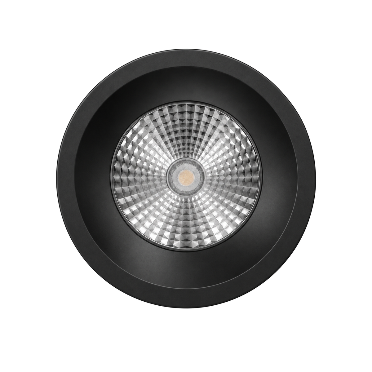 Foco empotrable Tolva S de Nexia de 9 W en acabado negro, vista frontal con reflector visible.