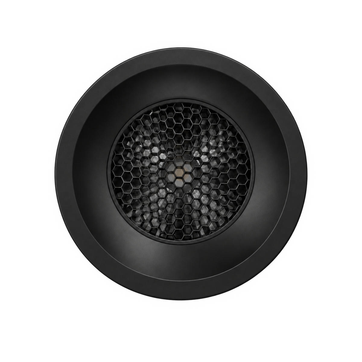 Foco empotrable Tolva S de Nexia de 9 W en acabado negro, vista frontal con rejilla de panal de abeja.